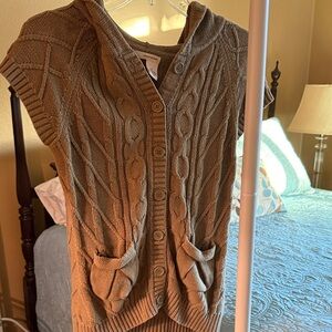 DKNY Brown Cable Knit Cardigan Vest